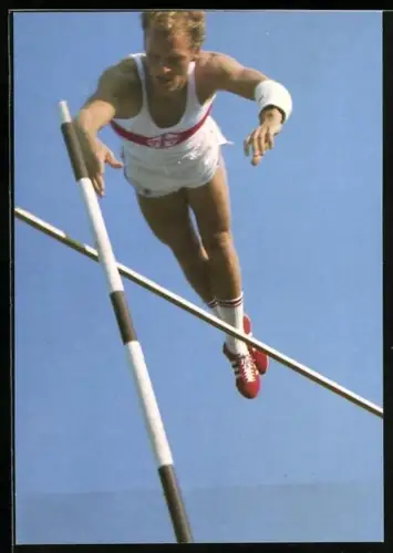 Foto-AK Stabhochsprung, Stabhochspringer Schiprowski im Sprung