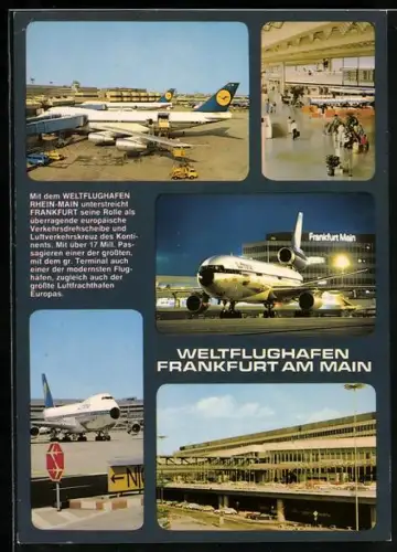 AK Weltflughafen Frankfurt am Main, Lufthansa Boing 747, Terminal, Gesamtansicht