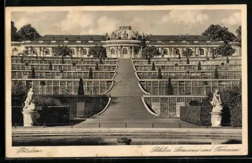 AK Potsdam, Schloss Sanssouci und Terrassen