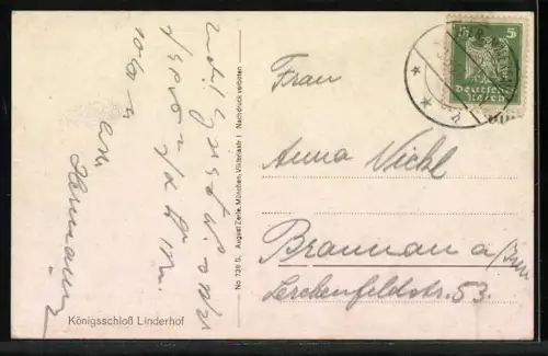 Künstler-AK Königsschloss Linderhof mit Fontäne