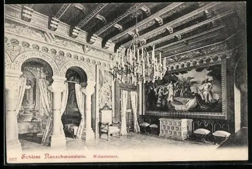 AK Schloss Neuschwanstein, Wohnzimmer, Innenansicht