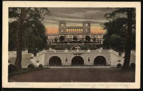 AK Potsdam, Sanssouci, Orangerie mit neuen Terrassen-Anlagen