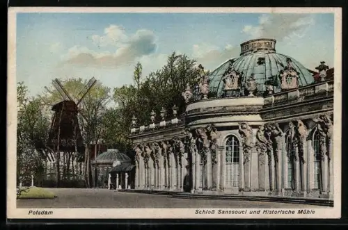 AK Potsdam, Schloss Sanssouci und Historische Mühle