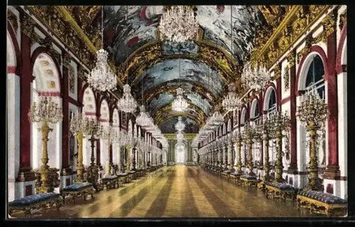 AK Königliches Schloss Herrenchiemsee, Spiegelgalerie, Innenansicht