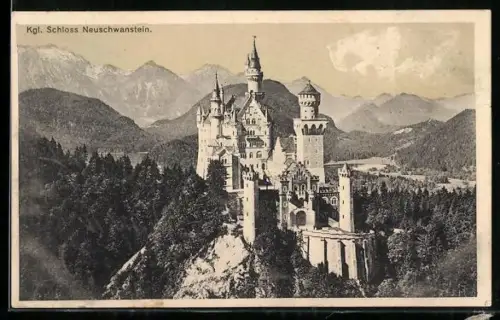 AK Schloss Neuschwanstein, Ansicht mit Bergpanorama