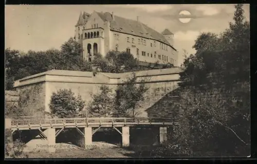 AK Nürnberg, Burg von Westen bei Mondschein