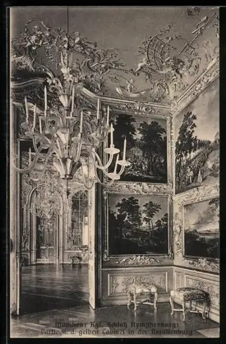 AK München, Schloss Nymphenburg, Partie a. d. gelben Cabinet in der Amalienburg