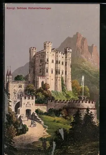 AK Kgl. Schloss Hohenschwangau, Ansicht mit Umgebung