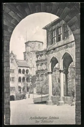 AK Heidelberger Schloss, Schlosshof, durch einen Torbogen gesehen