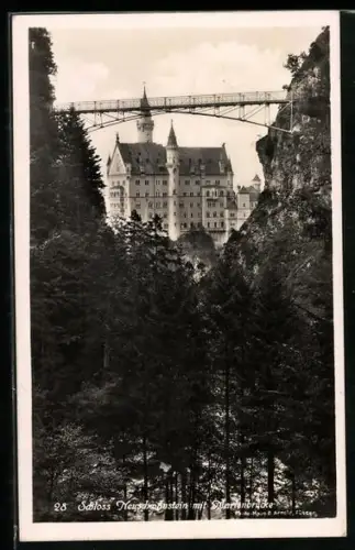 AK Schloss Neuschwanstein, Ansicht mit Marienbrücke