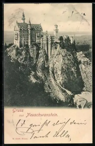 AK Schloss Neuschwanstein, Ansicht mit Felsenpanorama