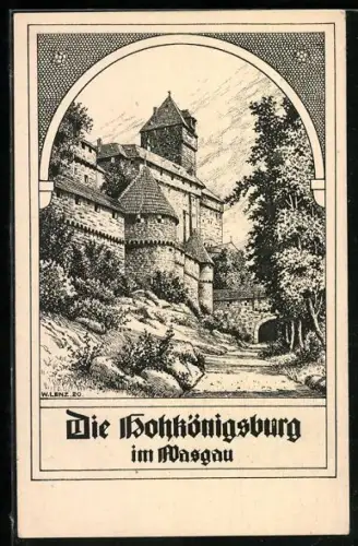 Künstler-AK Hohkönigsburg, gerahmte Ansicht