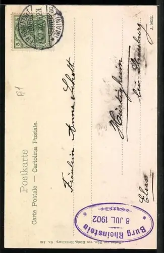 AK Burg Rheinstein mit Blick auf den Rhein