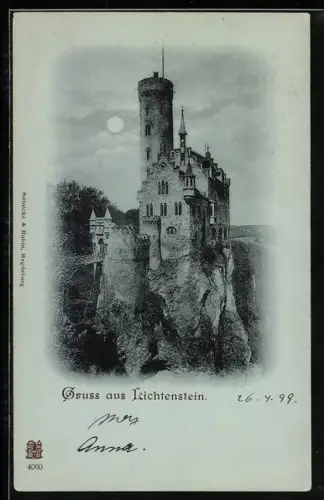 Mondschein-AK Burg Lichtenstein