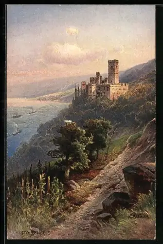 Künstler-AK Schloss Stolzenfels und Dampfschiffe auf dem Rhein