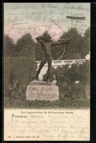 AK Potsdam, Schloss Sanssouci, Sicilianischer Garten, Bogenschütze