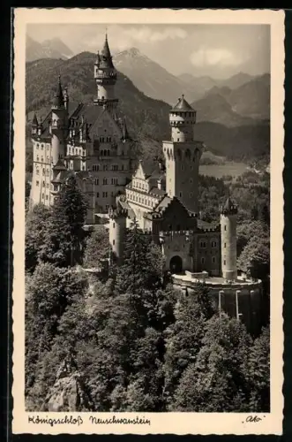 AK Königsschloss Neuschwanstein aus der Vogelschau