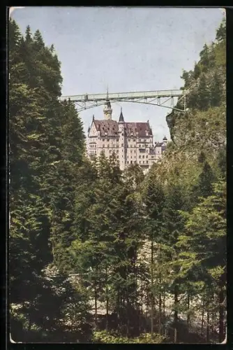 AK Schloss Neuschwanstein mit Brücke und Umgebung