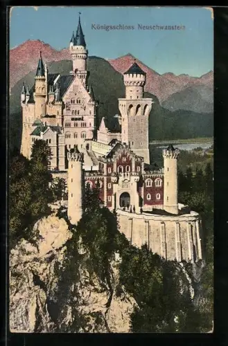 AK Schloss Neuschwanstein mit Gebirgspanorama
