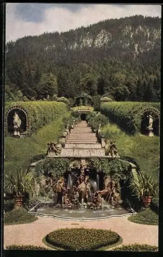 AK Schloss Linderhof, Park mit Kaskaden