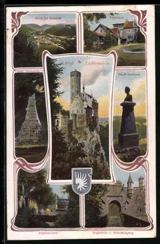 AK Lichtenstein, Schloss, Pyramide, Forsthaus