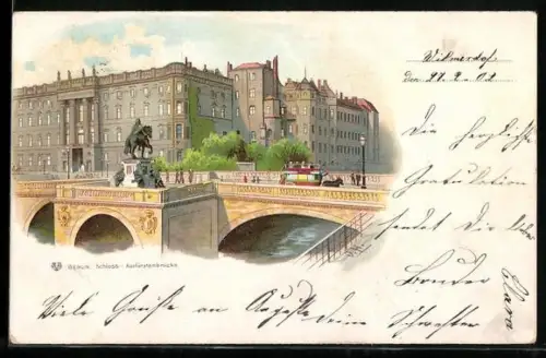 Lithographie Berlin, Schloss, Kurfürstenbrücke und Denkmal