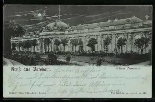 Mondschein-AK Potsdam, Schloss Sanssouci