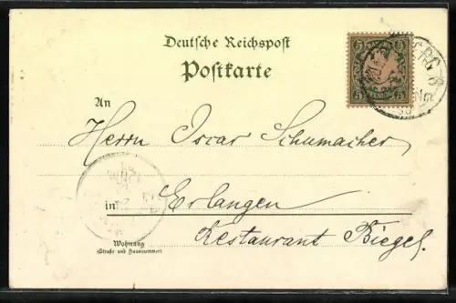 Lithographie Berlin, Königliches Schloss, Porträt Kaiser Wilhelm II.