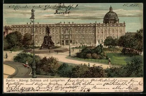 Lithographie Berlin, Königliches Schloss und Lustgarten