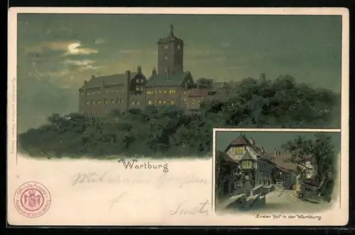 Lithographie Wartburg, Erster Hof in der Wartburg