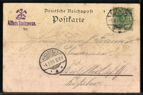 Lithographie Eisenach, Wartburg mit Luther-Denkmal und Durchblick v. d. Hohen Sonne