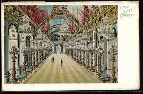 Lithographie Herrenchiemsee, Spiegelgalerie des Schlosses