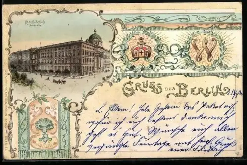 Lithographie Berlin, Königliches Schloss, Schloss von der Nordseite