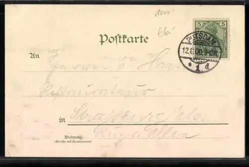 Lithographie Potsdam, Schloss Sanssouci, Parkansicht mit Brunnen