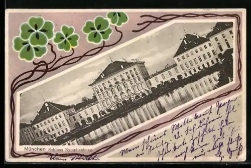 AK München, Schloss Nymphenburg, Kleeblatt-Passepartout
