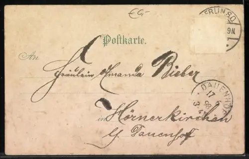 Lithographie Berlin, Königliches Schloss, Kaiser Statue vom National-Denkmal