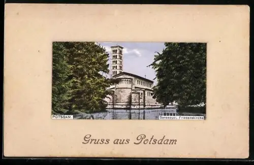 AK Potsdam, Schloss Sanssouci, Friedenskirche mit Umgebung