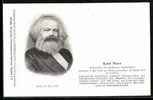 AK Karl Marx im Porträt, Begründer des modernen Sozialismus