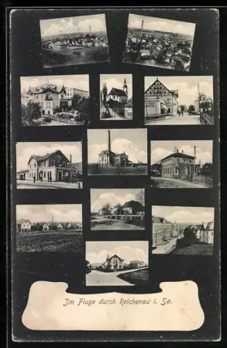 AK Reichenau i. Sa., Bahnhof, Fabrik Strassenpartie und Totalansicht