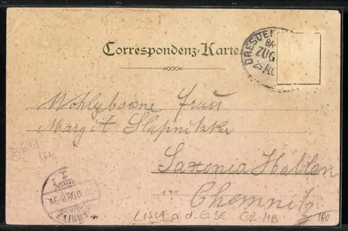 Lithographie Lissa a. d. Elbe, Gasthaus, Denkmal, Fabrik und Strassenpartie