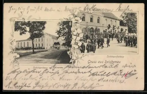 AK Reichenau, Schützenfestzug vor dem Schützenhaus