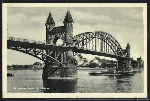 AK Bonn am Rhein, Rheinbrücke mit Booten
