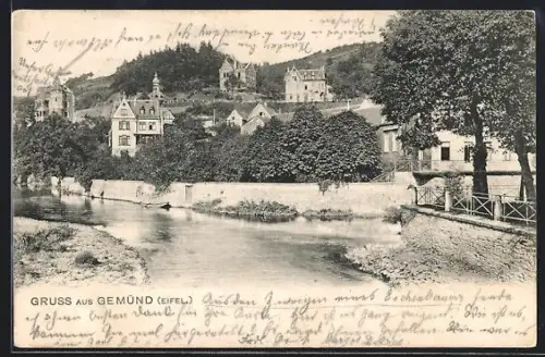 AK Gemünd /Eifel, Flusspartie mit Villen