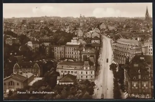 AK Plauen i. V., Bahnhofstrasse aus der Vogelschau
