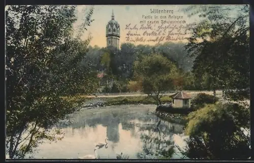 AK Wittenberg / Elbe, Partie in den Anlagen mit neuem Schwanenteich