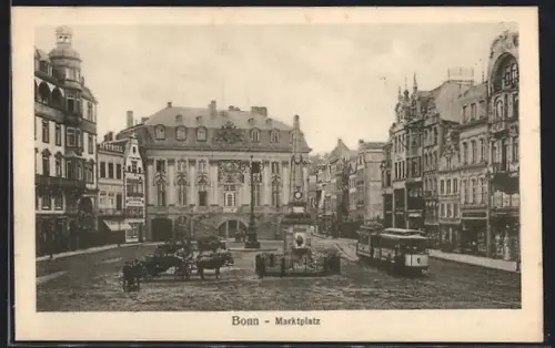AK Bonn, Marktplatz mit Strassenbahn