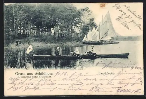 AK Berlin-Grunewald, Schildhorn, Havel-Partie, Restaurant Haus Rütshaupt