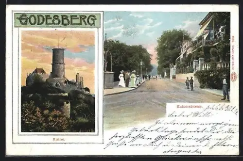 Künstler-AK Godesberg, Ruine, Kaiserstrasse