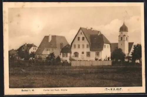 AK Soltau i. H., Partie mit Kath. Kirche, Panorama