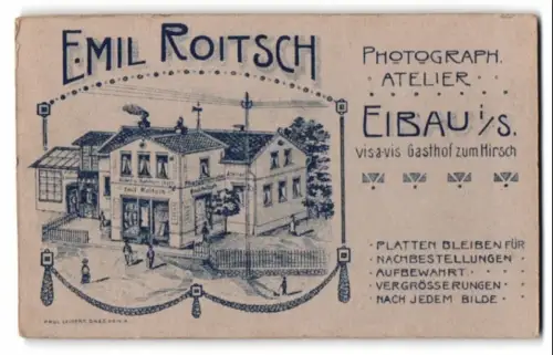 Fotografie Emil Roitsch, Eibau i. Sa., das Atelierhaus mit Werbeaufschrift